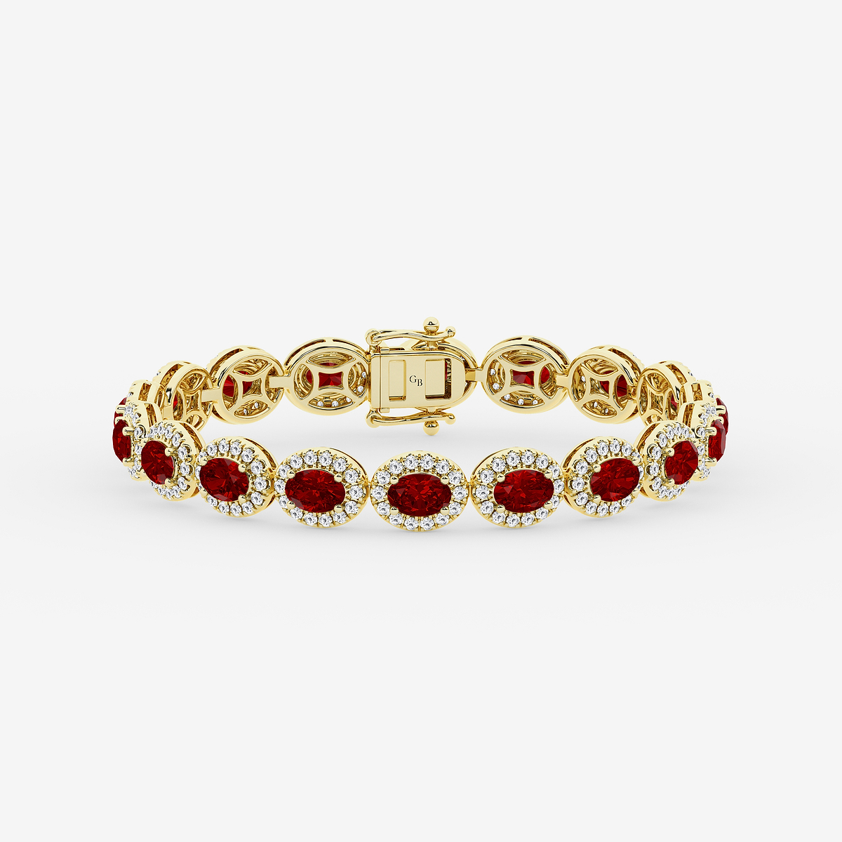 8 1/2 Oval Cut Created Ruby and Round Lab Grown Diamond Bracelet - 7 Inches